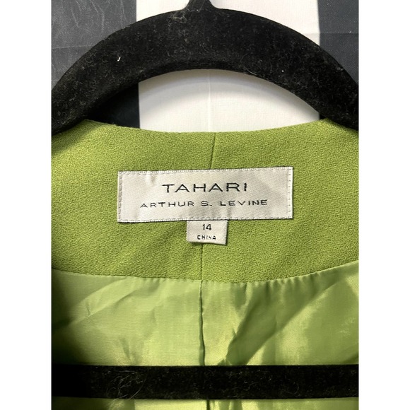 TAHARI ARTHUR S LEVINE Collarless Zip Up Crepe Blazer Matcha Green Size 14 - Picture 2 of 5